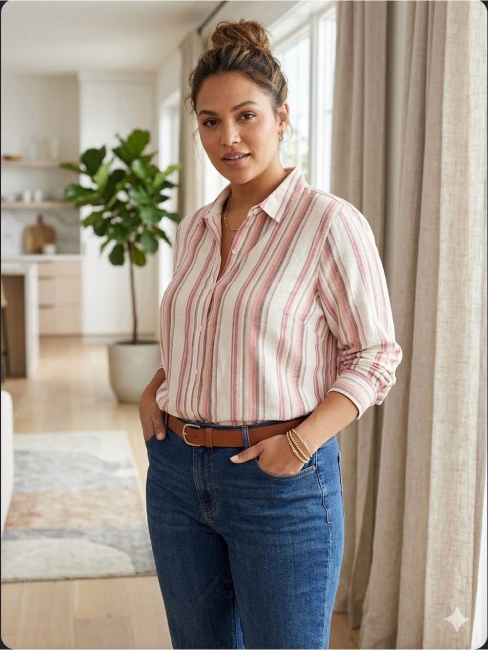 Liz Claiborne Multi-Color Vertical Striped Casual Blouse Shirt xxl